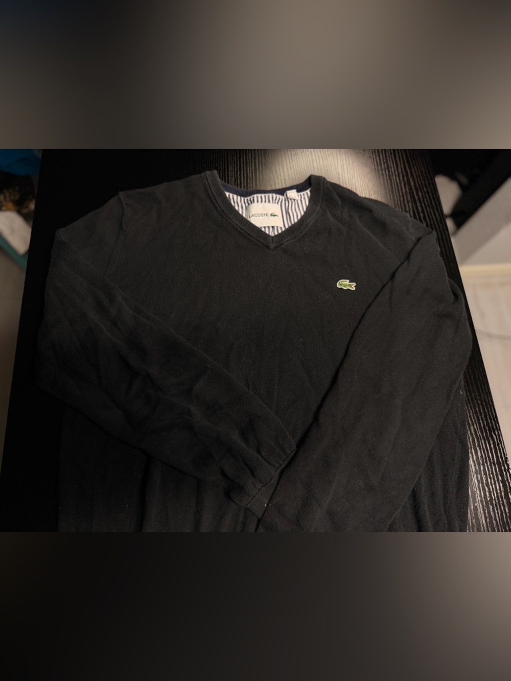 Lacoste Black Crewneck Sweatshirt with Green Crocodile Logo